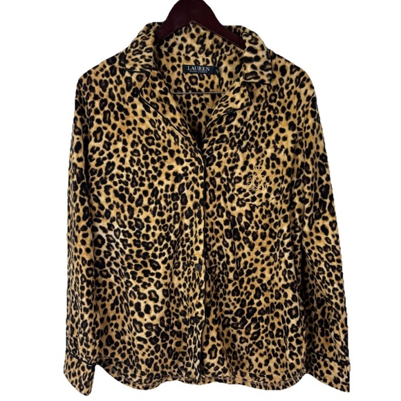 NWT Ralph Lauren Black Label Cheetah Print Sleep Shirt Pajama Top Size Medium - Picture 1 of 7